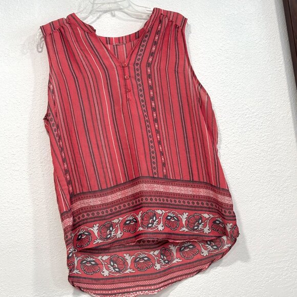 St Johns Bay Sleeveless Tunic Boho Top V-Neck Hi Lo Hem Coral MultiColor Size XL - Picture 8 of 8